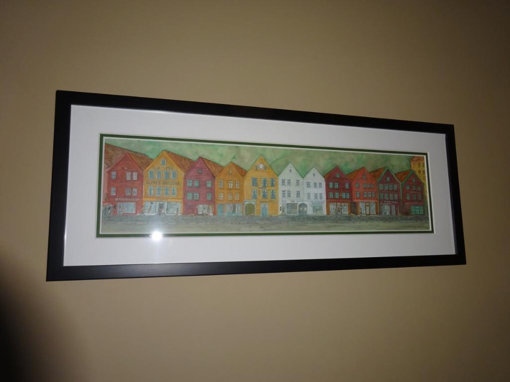 litho " Noorse houten gevels van Bergen ", Ophalen of Verzenden