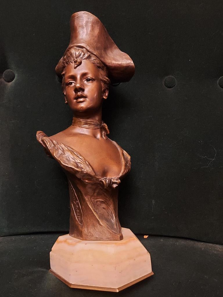 Bronzen vrouwebuste, Georges Van der Straeten, ca 1900, Antiek en Kunst, Ophalen of Verzenden, Brons