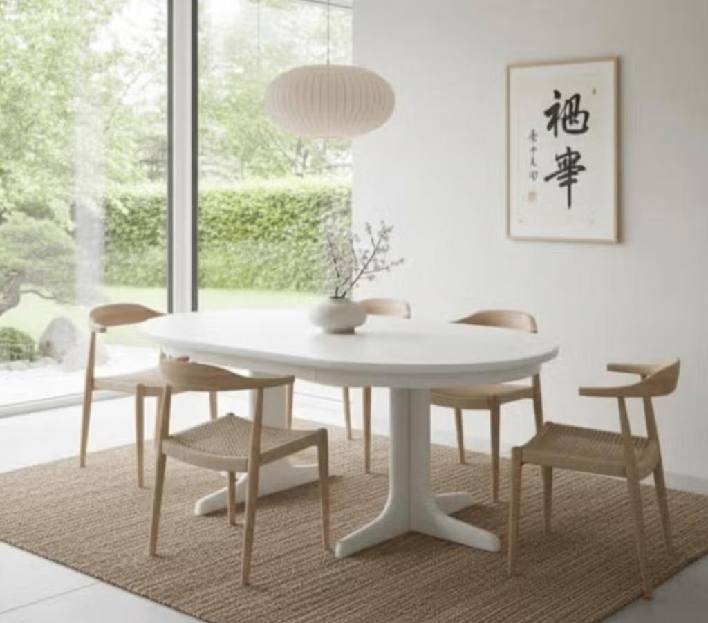 vintage witte deense tafel met 3 verlengstukken, Huis en Inrichting, Tafels | Eettafels, Ophalen