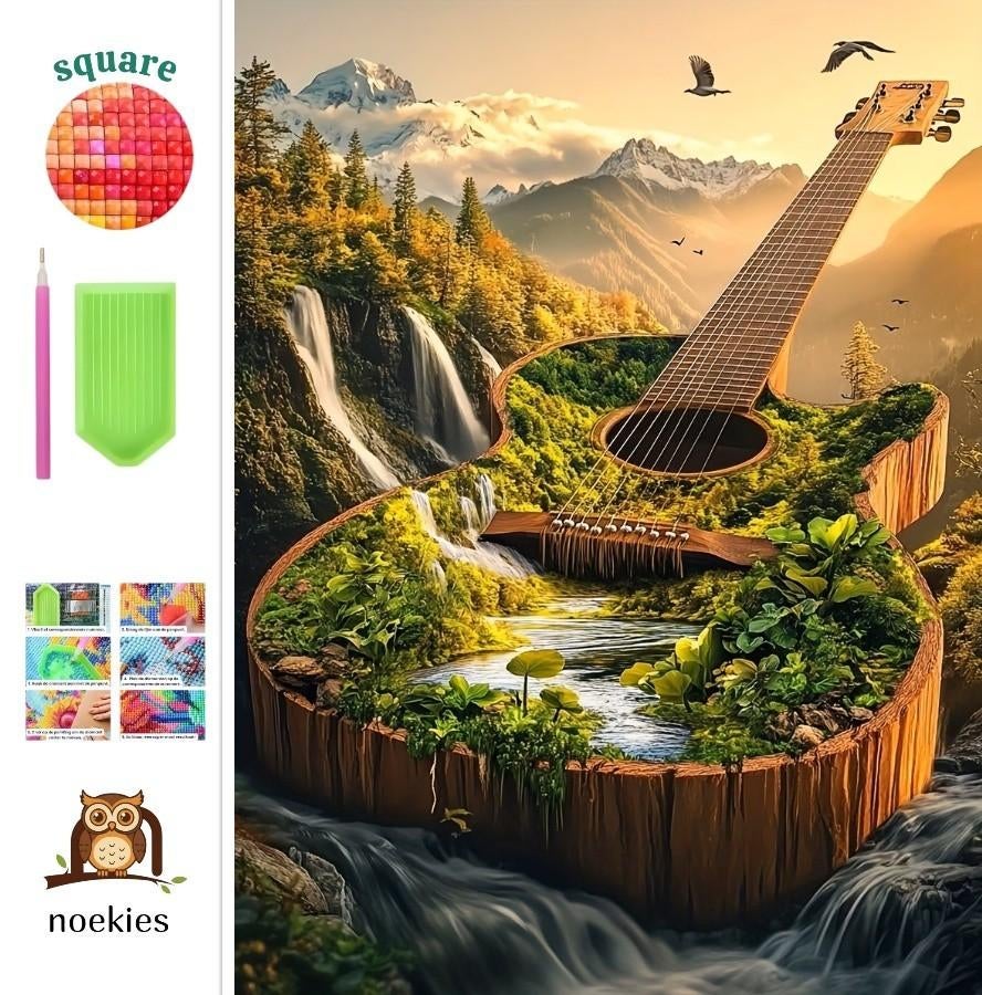 N 2 Diamond Painting, guitare, paysage forestier, 50x40cm, Hobby & Loisirs créatifs, Bricolage, Neuf, Diamond painting, Éducatif