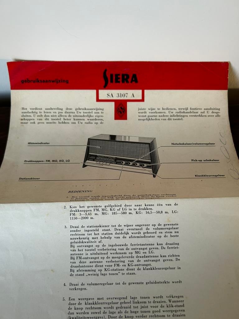 Radio Siera handleiding, Ophalen of Verzenden