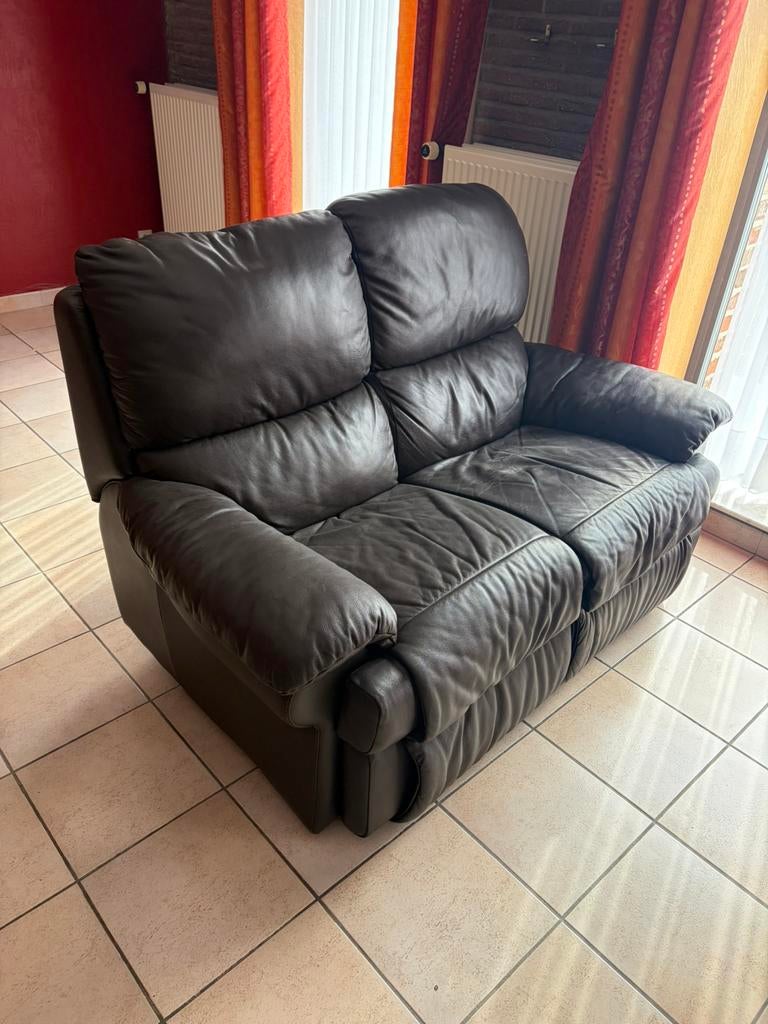 Lederen 3 en 2 zit, Ophalen, Leer, Zo goed als nieuw, Rechte bank