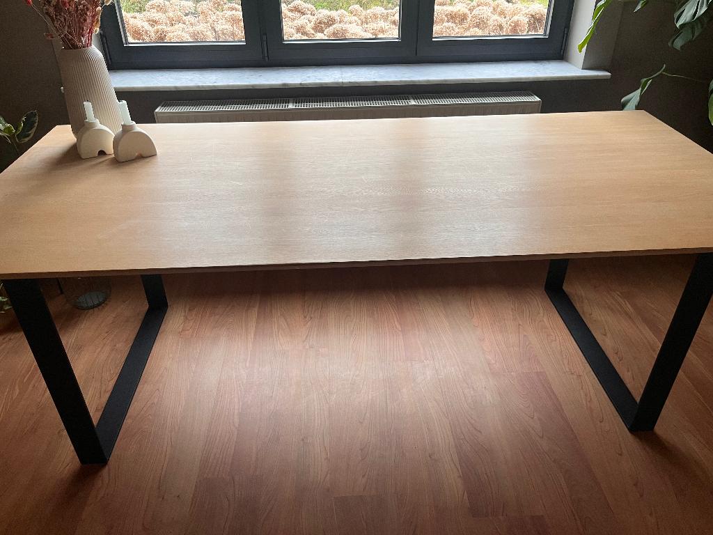 Tafel Eik met stalen poten, Huis en Inrichting, Tafelonderdelen, Ophalen, Gebruikt, 100 tot 150 cm, Eikenhout