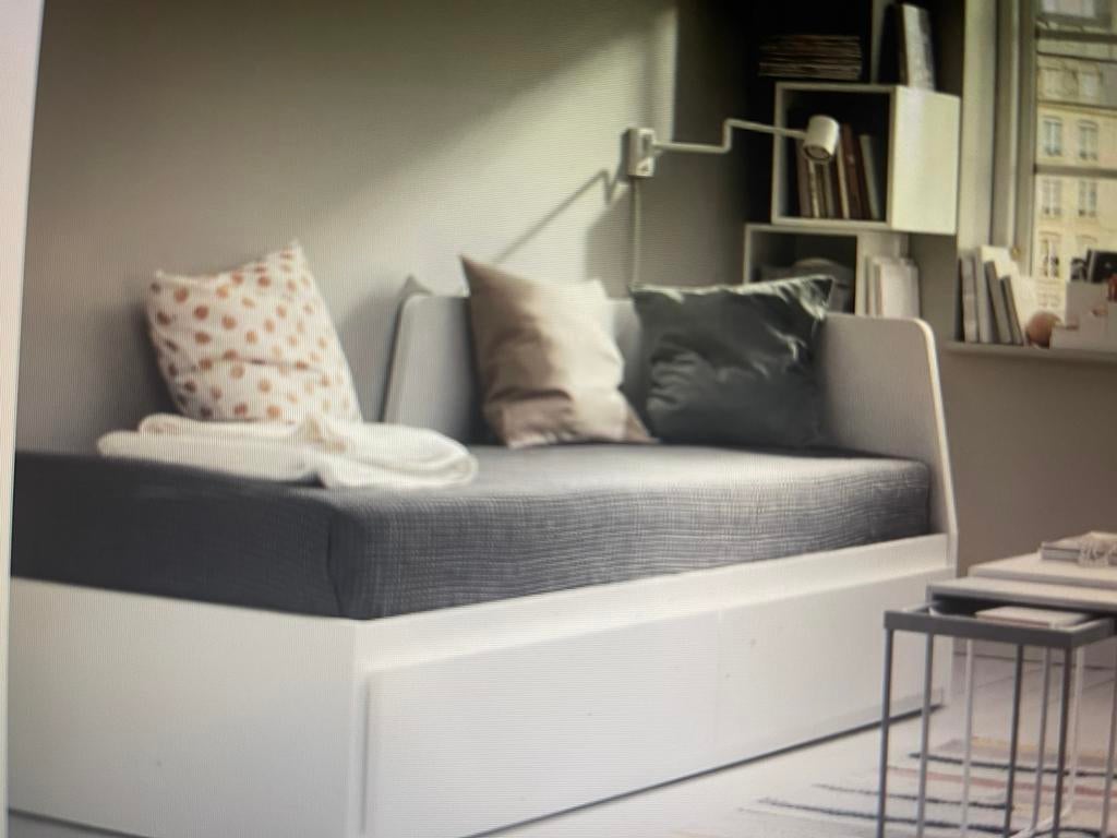 Bed, Ophalen, 90 cm, Wit, Tweepersoons