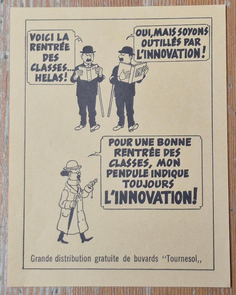 Tintin feuillet publicitaire Innovation Tournesol 1950s, Ophalen of Verzenden, Kuifje, Zo goed als nieuw, Plaatje, Poster of Sticker