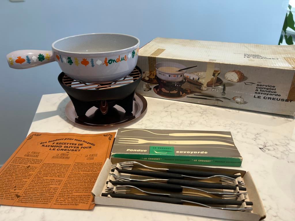 fondue Vintage Le Creuset, n 640, complet des années 70, Enlèvement ou Envoi, Comme neuf, Autres types, Plaque céramique