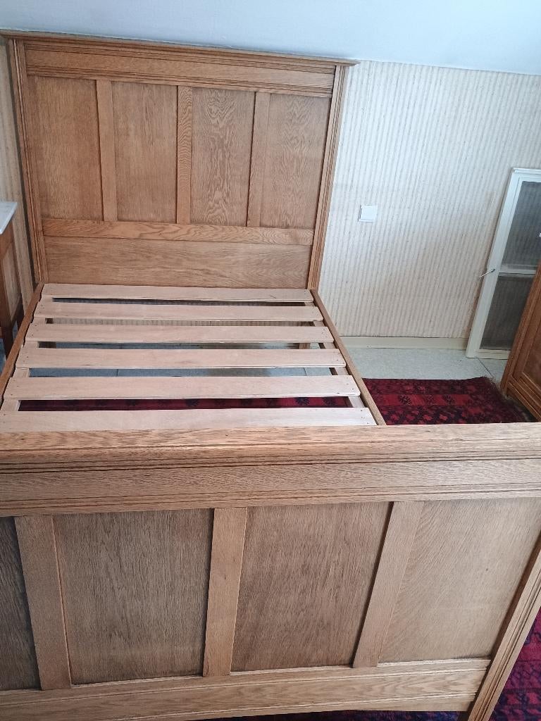 Slaapkamer (4-delig set) in volle eik, Huis en Inrichting, Slaapkamer | Complete slaapkamers, Ophalen, Zo goed als nieuw, Twijfelaar