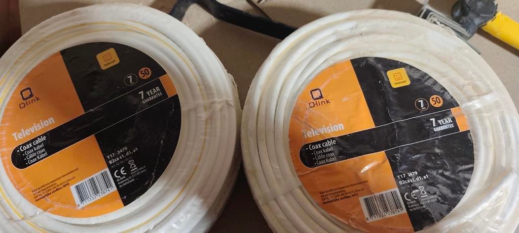 Câble coaxial Qlink 7 mm 50 m 2 pièces., Informatique & Logiciels, Pc & Câble réseau, Enlèvement