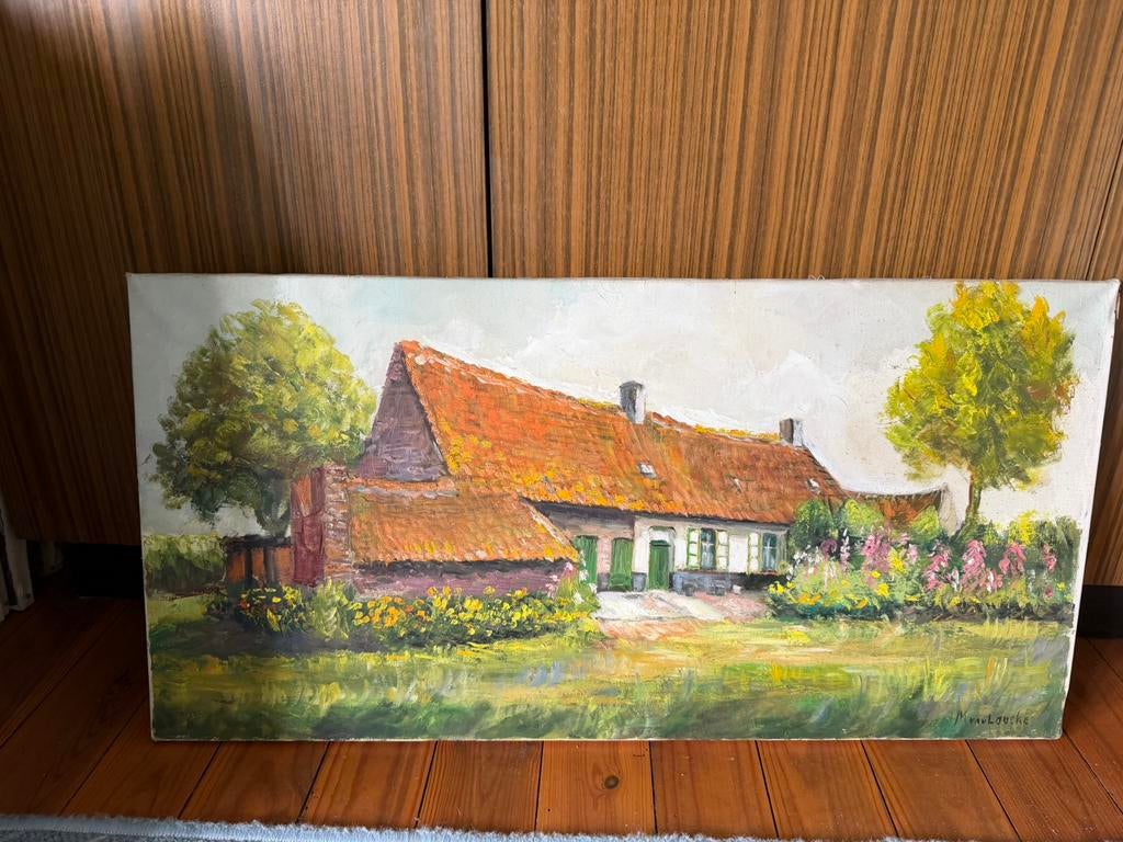 Schilderij (80x40 cm)  - hoeve - olie op doek, Enlèvement