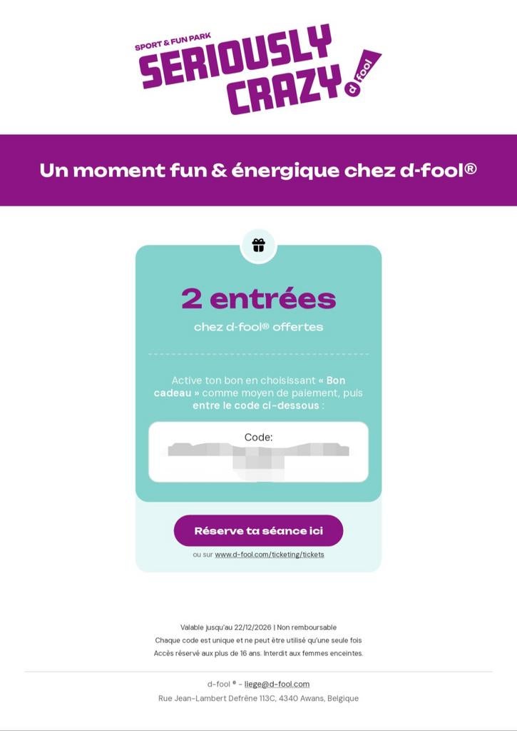 2 tickets / entrées d-fool Awans