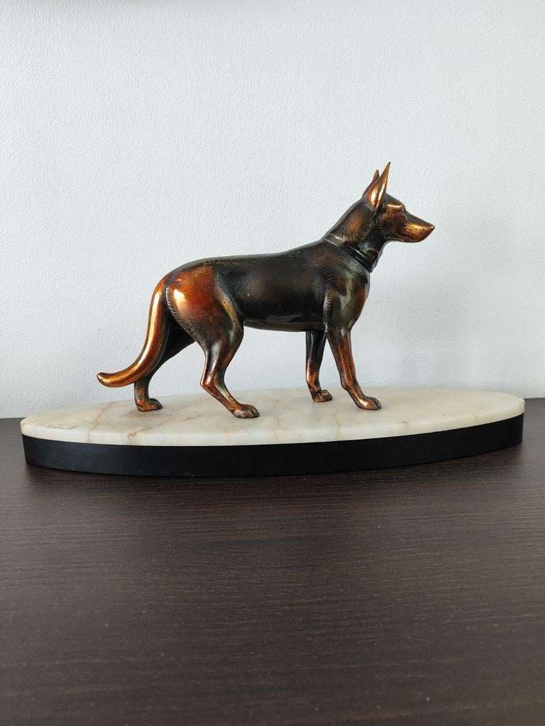 Art deco bronzen beeld Duitse herder, Ophalen