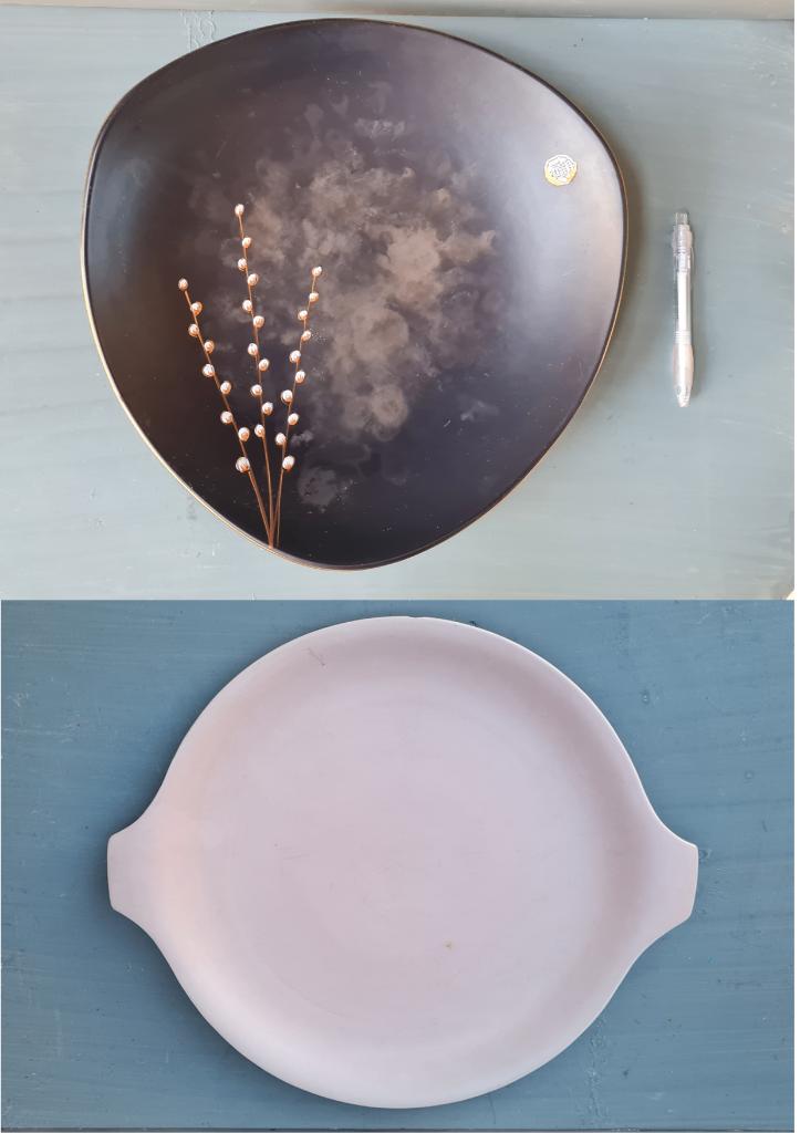 2 stuks Flora PLATEEL triangel schaal + roze vintage, Antiek en Kunst, Antiek | Keramiek en Aardewerk, Ophalen of Verzenden