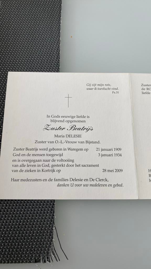 Bp sister 100 ans, Collections, Envoi, Image pieuse