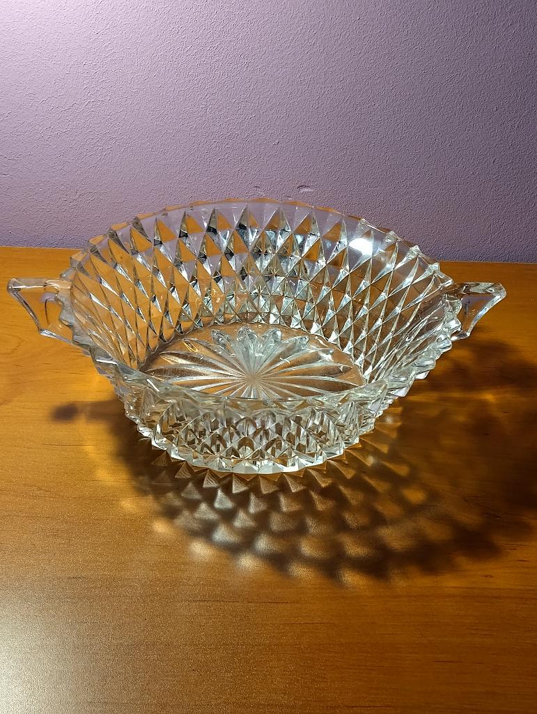Saladier en verre texturé avec poignée 22,5cm H 8cm vintage, Antiquités & Art, Enlèvement
