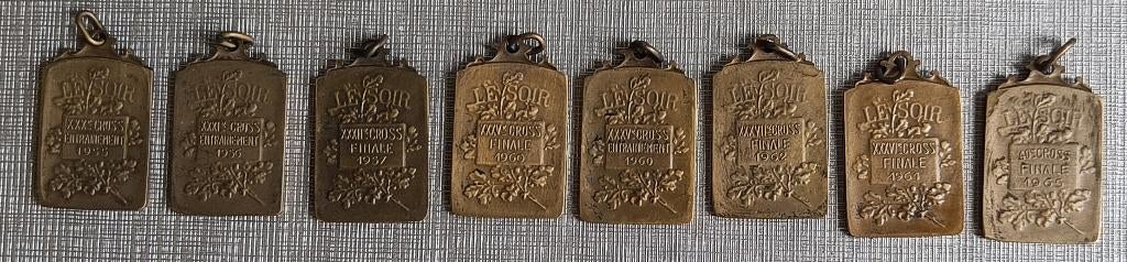 8x bronzen medaille Le Soir Cross 1955-1965 Ets.JULES FONSON, Ophalen of Verzenden, Brons