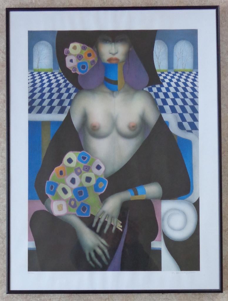 JEF VAN TUERENHOUT / NAAKTE KONINGIN / KLEURZEEFDRUK 81x60cm, Antiek en Kunst, Kunst | Litho's en Zeefdrukken, Ophalen