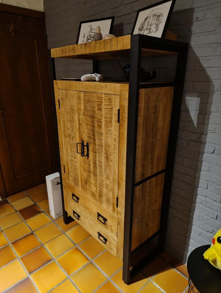 Massieve Barkast mangohout, Ophalen, Metaal