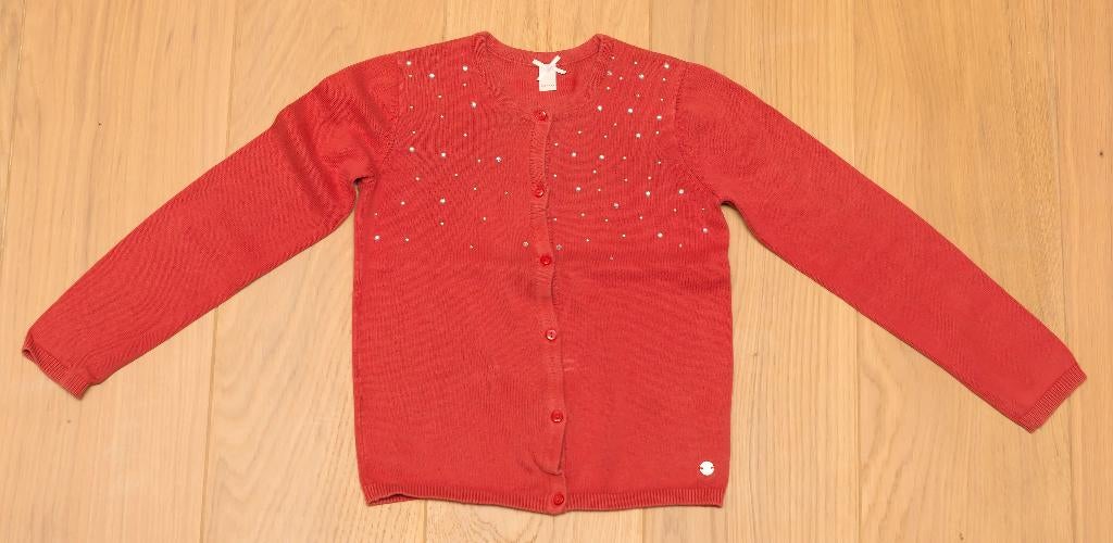 Rode cardigan met glittersteentjes Esprit, 6-7 jr, Kinderen en Baby's, Kinderkleding | Maat 116, Gebruikt, Meisje, Trui of Vest