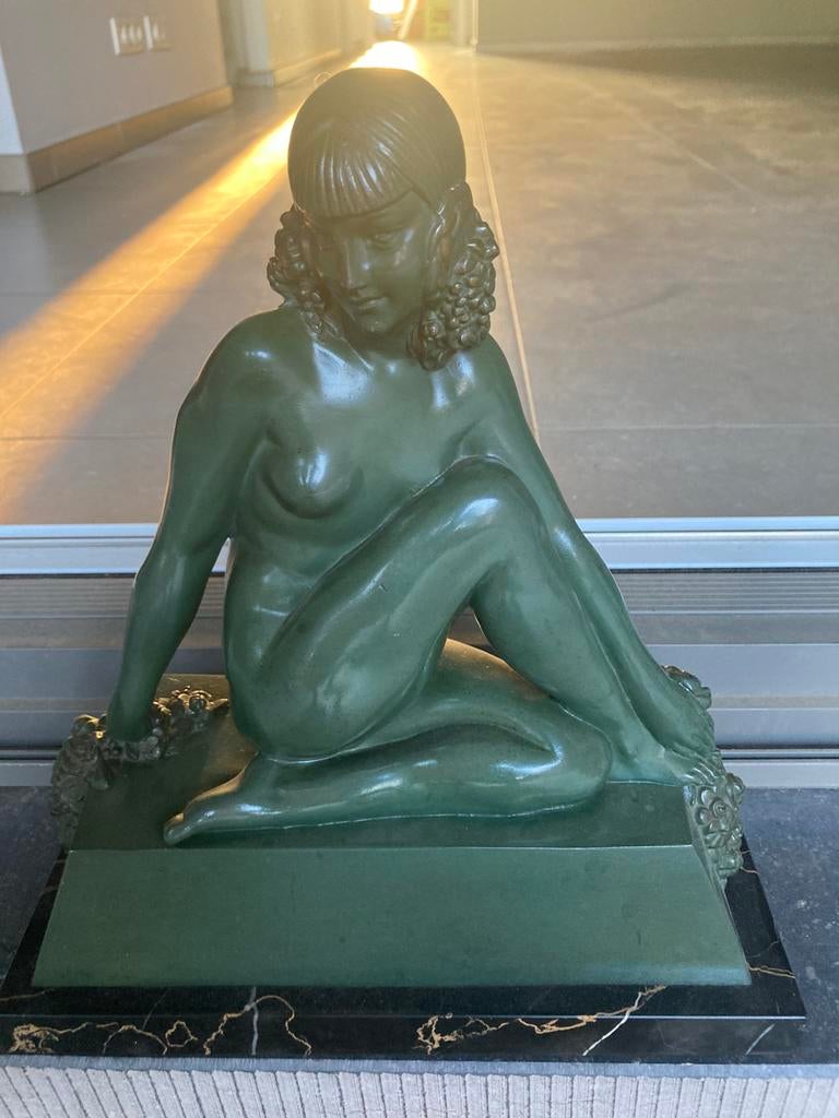 Vintage Art Deco -Bronzen beeld - Guerbe (Pierre Le Faguays), Ophalen, Brons