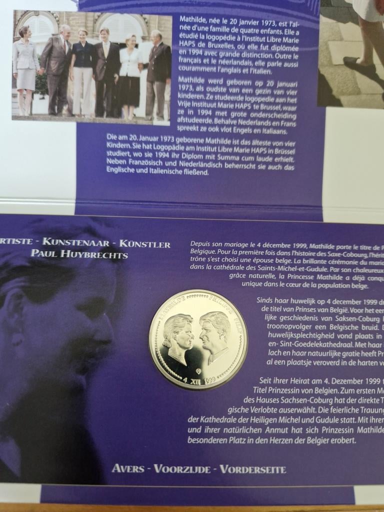 Mathilde et Philippe 1999 250F, Timbres & Monnaies, Enlèvement ou Envoi, Argent, Série, Argent