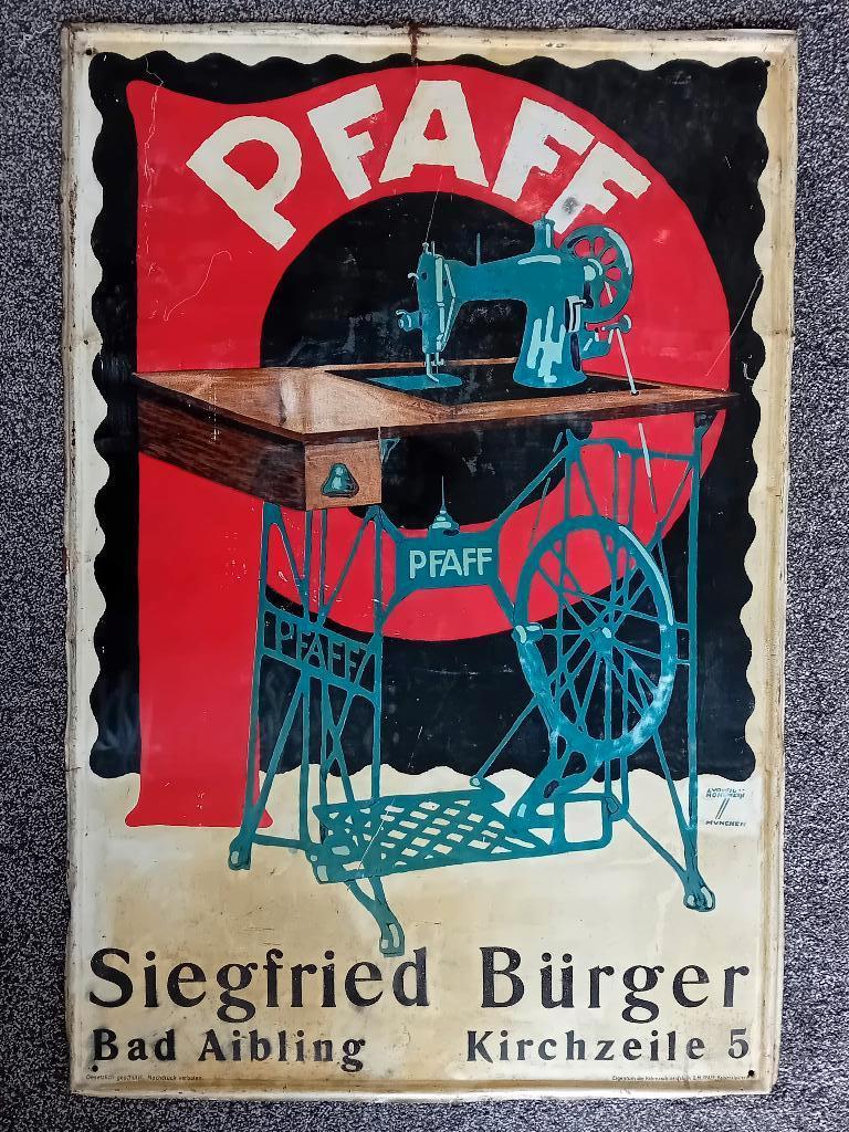 metalen reclamebord voor naaimachines PFAFF, Verzamelen, Ophalen of Verzenden, Gebruikt, Reclamebord