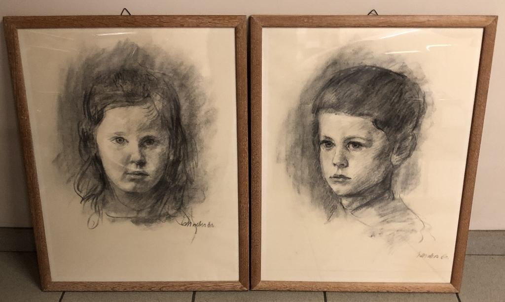 2 très beaux dessins de portrait - encadrés - signés, Antiquités & Art, Art | Dessins & Photographie, Enlèvement
