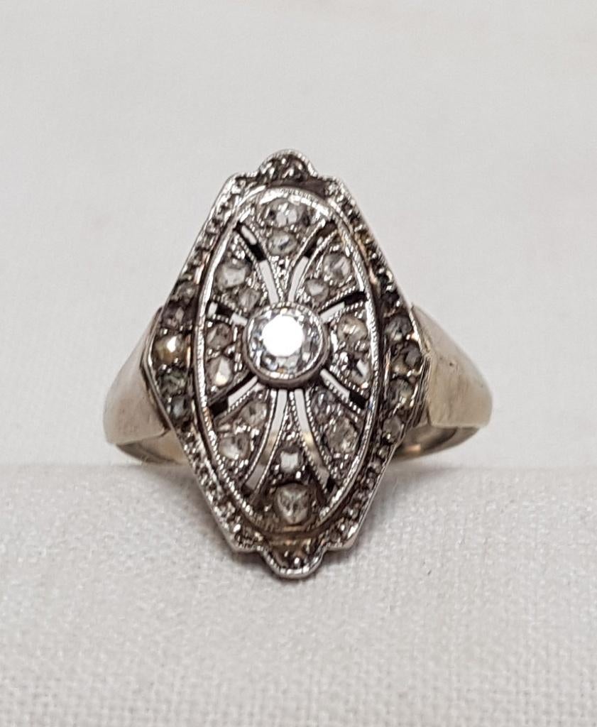 Bague en diamant Marquis 18 carats Art Déco., Enlèvement ou Envoi, Or, Bague, Avec pierre précieuse