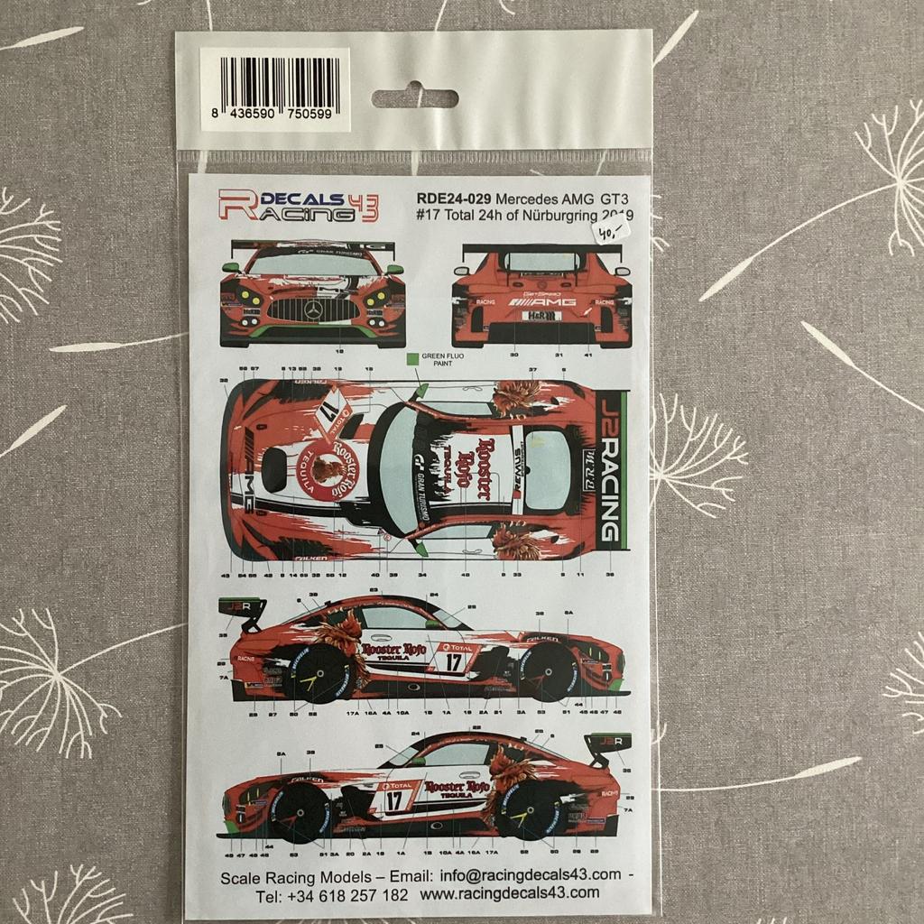 Racing Decals 43 Mercedes AMG GT3 #17 Rooster Rojo decals, Hobby & Loisirs créatifs, Modélisme | Voitures & Véhicules, Envoi, Comme neuf