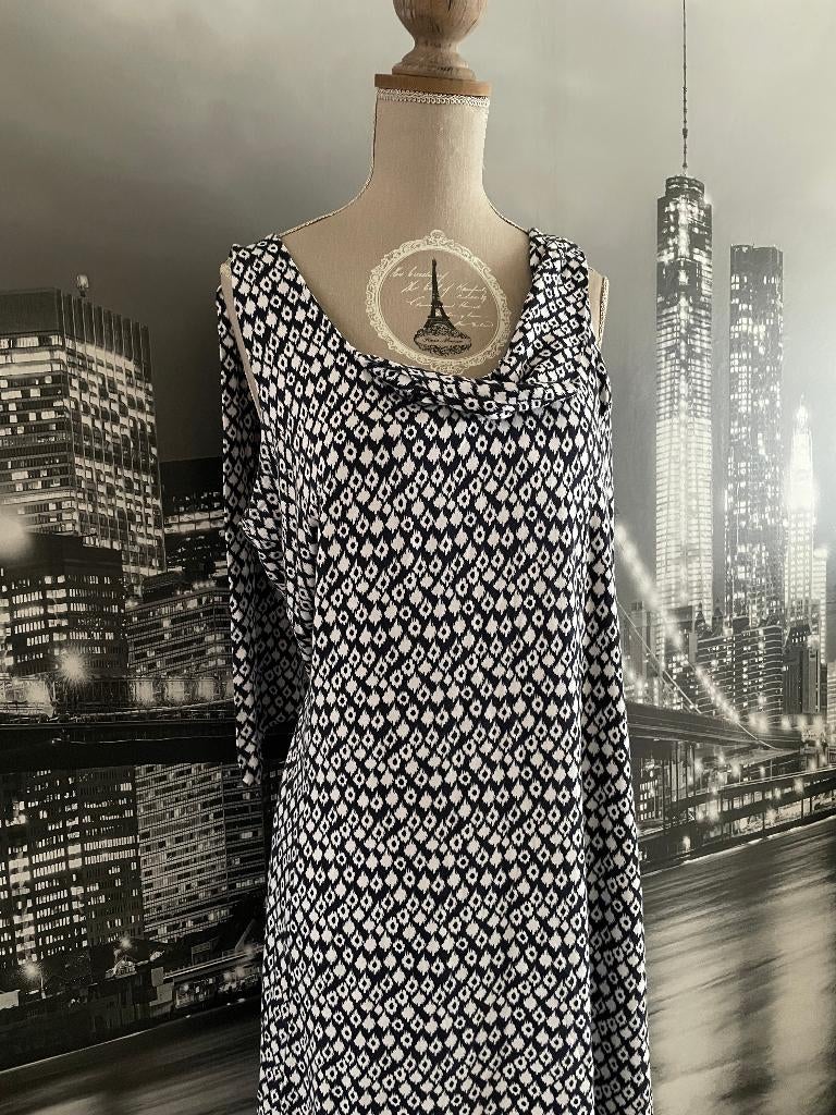 kleed jurk Terre Bleue met grafische print - 44, Maat 42/44 (L), Zo goed als nieuw, Onder de knie, Blauw