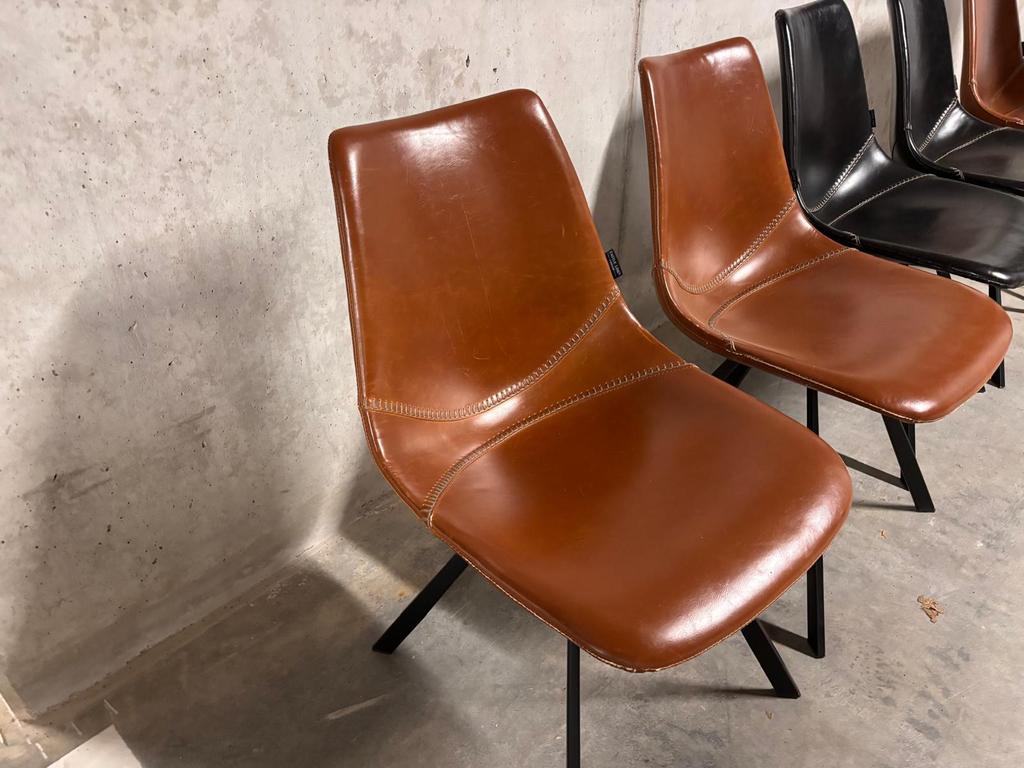 Set de 6 chaises design — cuir cognac et noir, Neuf, Brun, Enlèvement, Cinq, Six Chaises ou plus