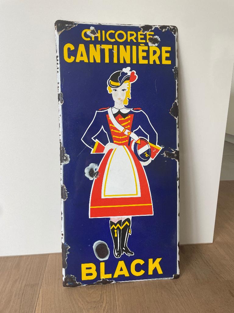 Assiette émaillée noire chicorée rare, Collections, Enlèvement ou Envoi, Utilisé, Panneau publicitaire