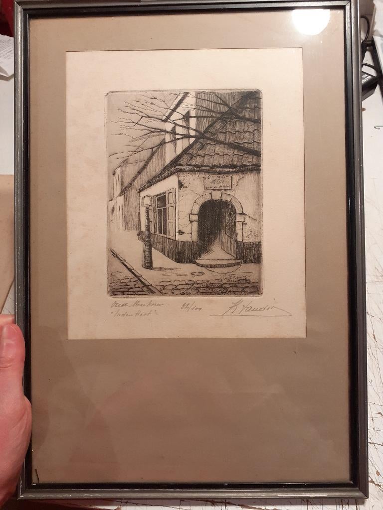 Oude ets - met kader, Ophalen of Verzenden