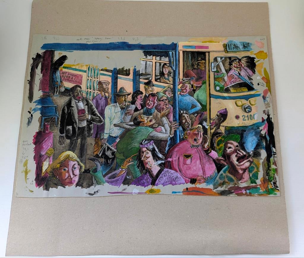 Illustratie origineel tram 88-89, Antiek en Kunst, Ophalen of Verzenden