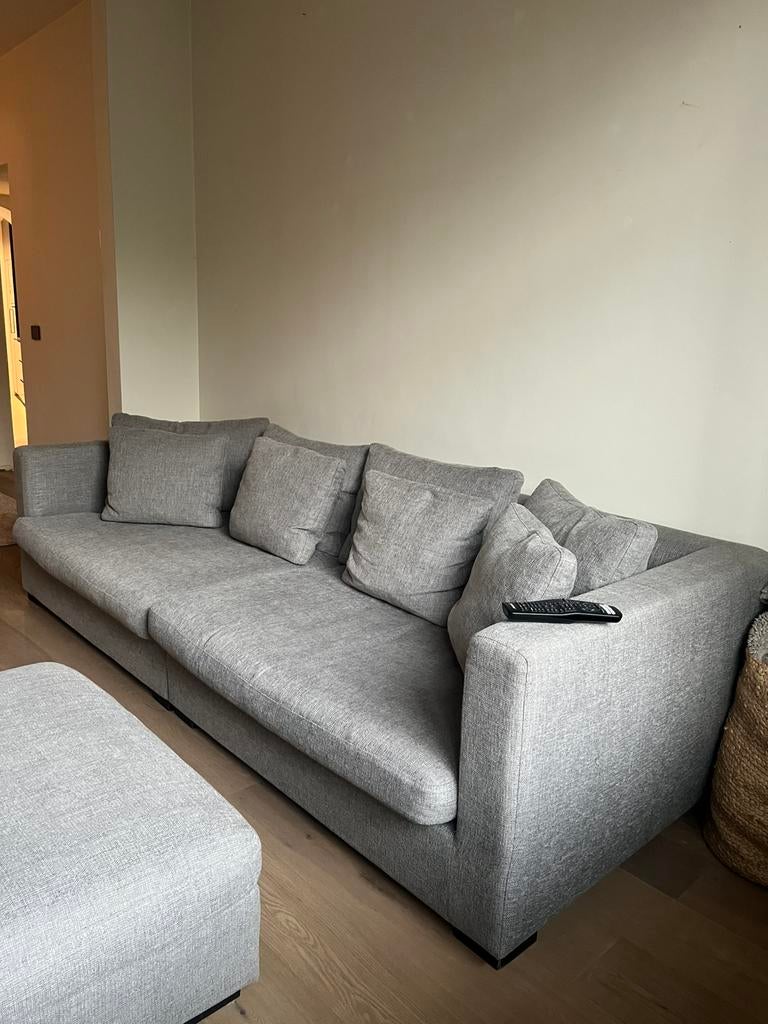 Lichtgrijze zetel met pouf & afritsbare hoezen te koop, Enlèvement, Utilisé, Tissus