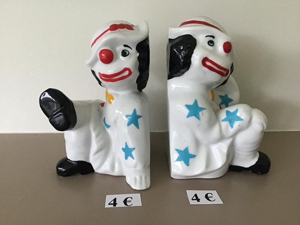 2 boekensteunen en/of clown beeldjes aan 4 € en andere, Verzamelen, Ophalen of Verzenden, Zo goed als nieuw