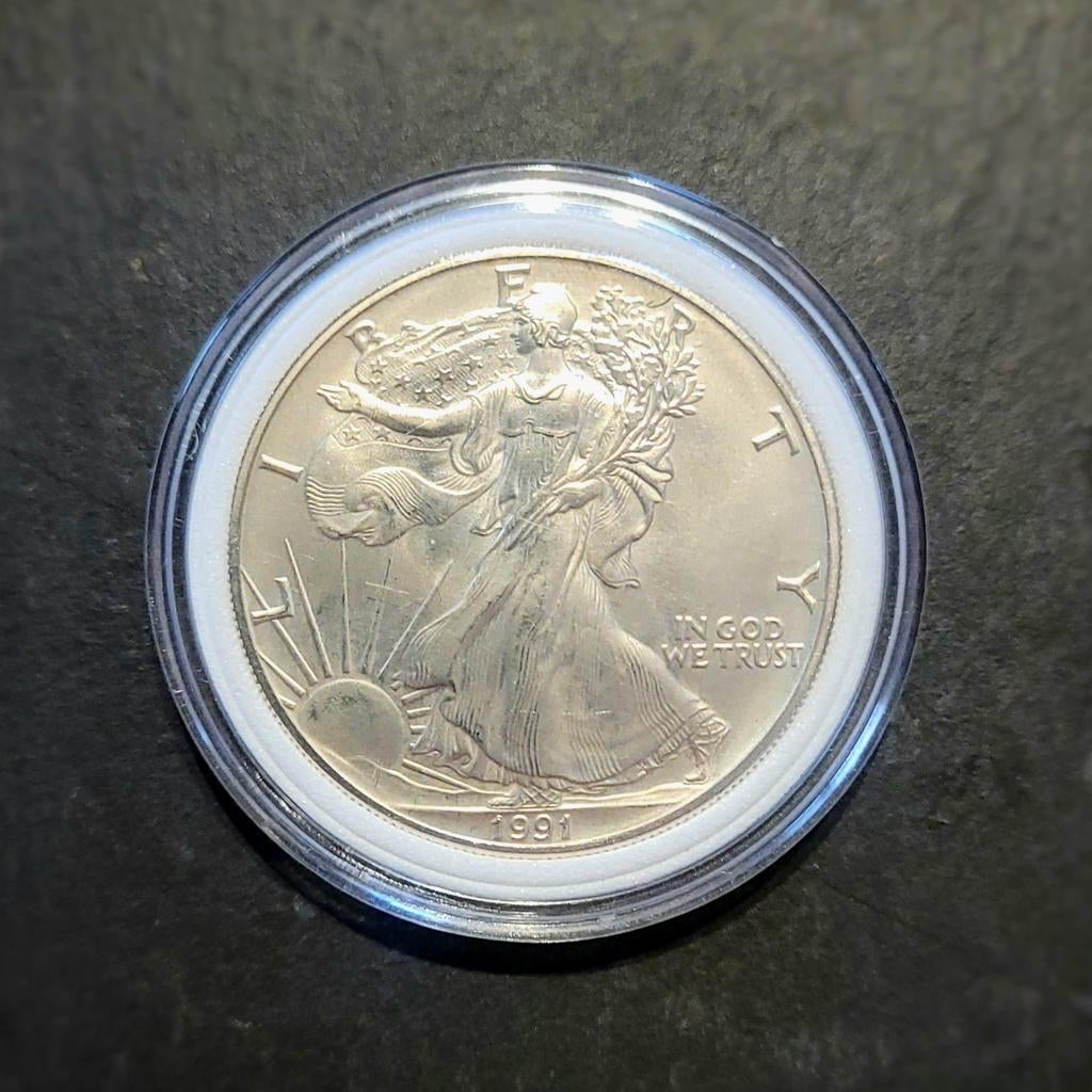 Am. Silver Eagle 1991 - .999 zilver, Postzegels en Munten, Edelmetalen en Baren, Ophalen of Verzenden, Zilver