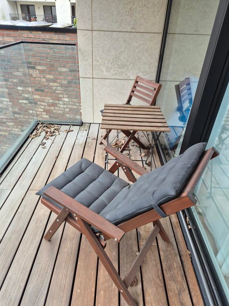 Tuin/terras meubels (tafel + 2 stoelen), Tuin en Terras, Ophalen of Verzenden, Gebruikt, Hout