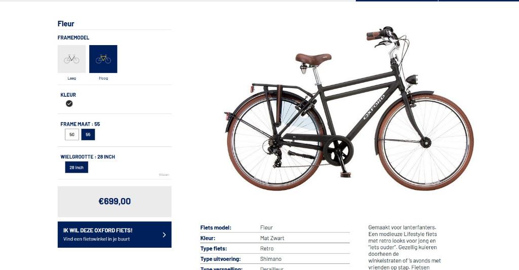 7v Oxford herenfiets NIEUWSTAAT MET INSTEEKKETING! -65% !, Fietsen en Brommers, Versnellingen, Zo goed als nieuw, 53 tot 57 cm