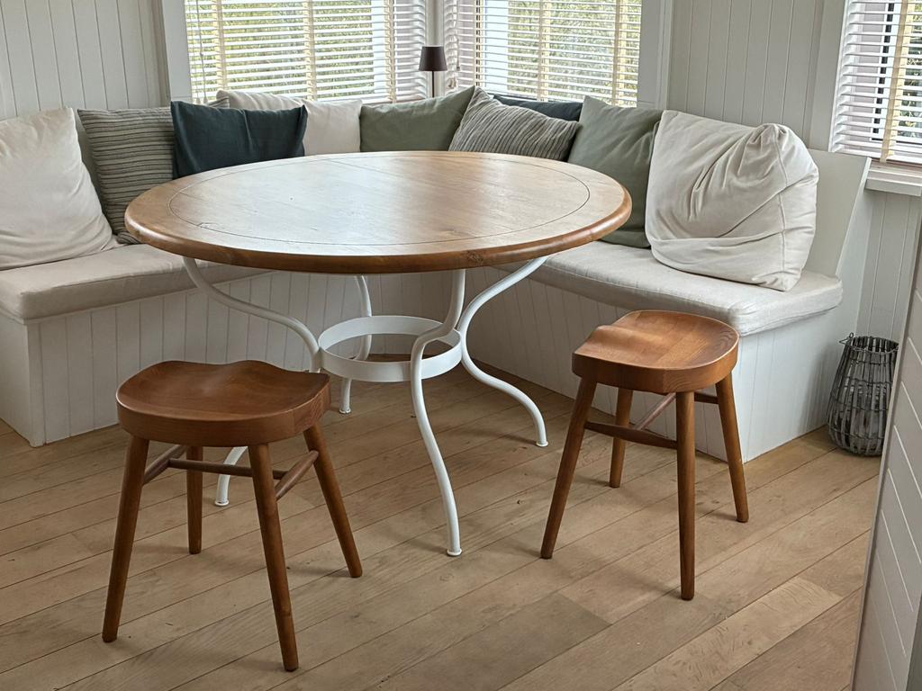 Ronde tafel eiken blad 120cm, Huis en Inrichting, Tafels | Eettafels, Ophalen, Zo goed als nieuw