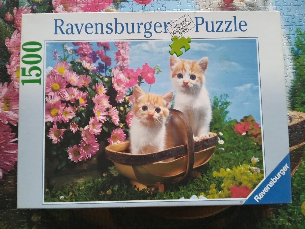 puzzel 1500st-Ravensburger-Poezen in mandje, Hobby en Vrije tijd, Denksport en Puzzels, Ophalen of Verzenden, 500 t/m 1500 stukjes