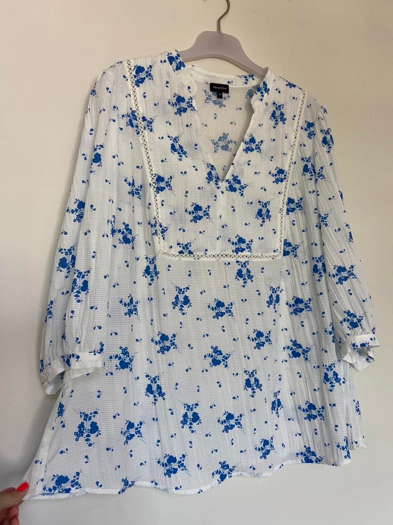 Blouse wit blauw van Mayerline 48, Ophalen, Zo goed als nieuw, Maat 46/48 (XL) of groter, Blauw