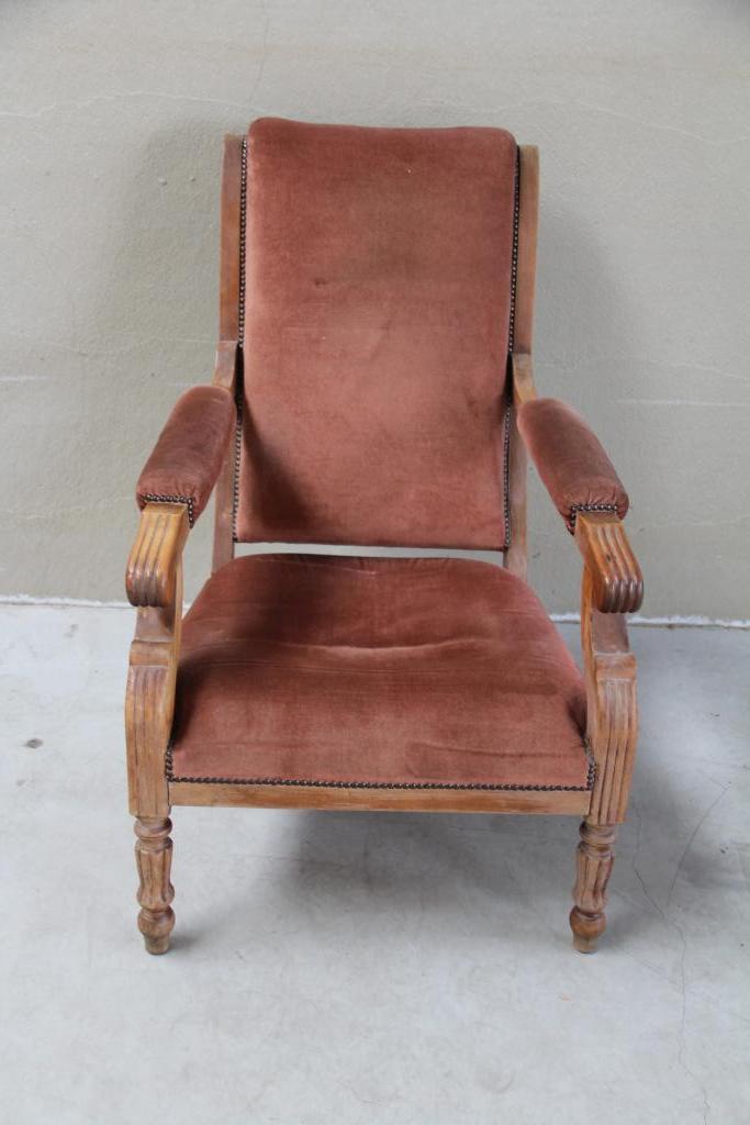 Antieke roze fluwelen fauteuil, Ophalen, Gebruikt, Hout