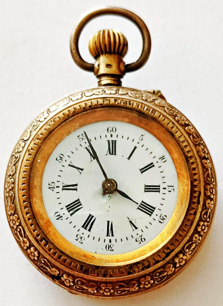 Montre de poche dame mécanique en argent doré + métal, Collections, Enlèvement ou Envoi, Utilisé