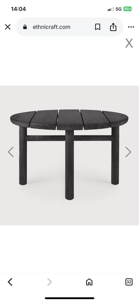 Table d’appoint Ethnicraft Outdoor Quattro Noir (teck verni), Jardin & Terrasse, Tables de jardin, Neuf, Bois de teck, Enlèvement