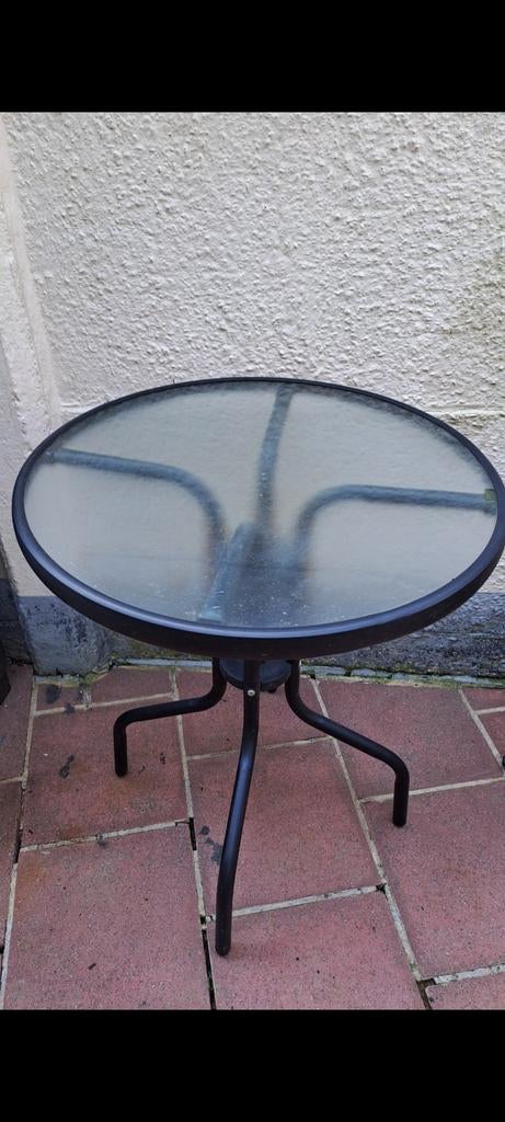 Table de terrasse bistro verre et fer, Jardin & Terrasse, Tables de jardin, Enlèvement