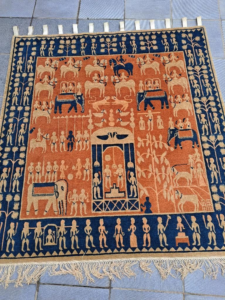 Indisch Geweven wandtapijt 175cm op 164cm Goede staat, Antiek en Kunst, Antiek | Tapijten, Tafelkleden en Textiel, Ophalen