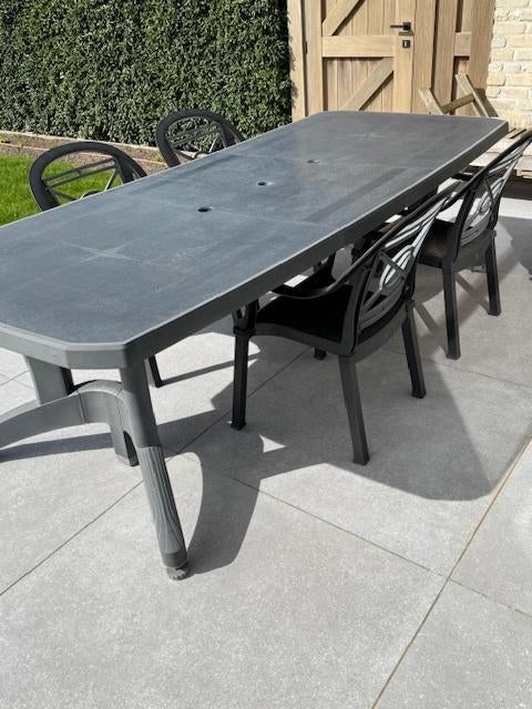 grote tuintafel met stoelen, Tuin en Terras, Tuintafels, Ophalen, Gebruikt, Rechthoekig, Kunststof