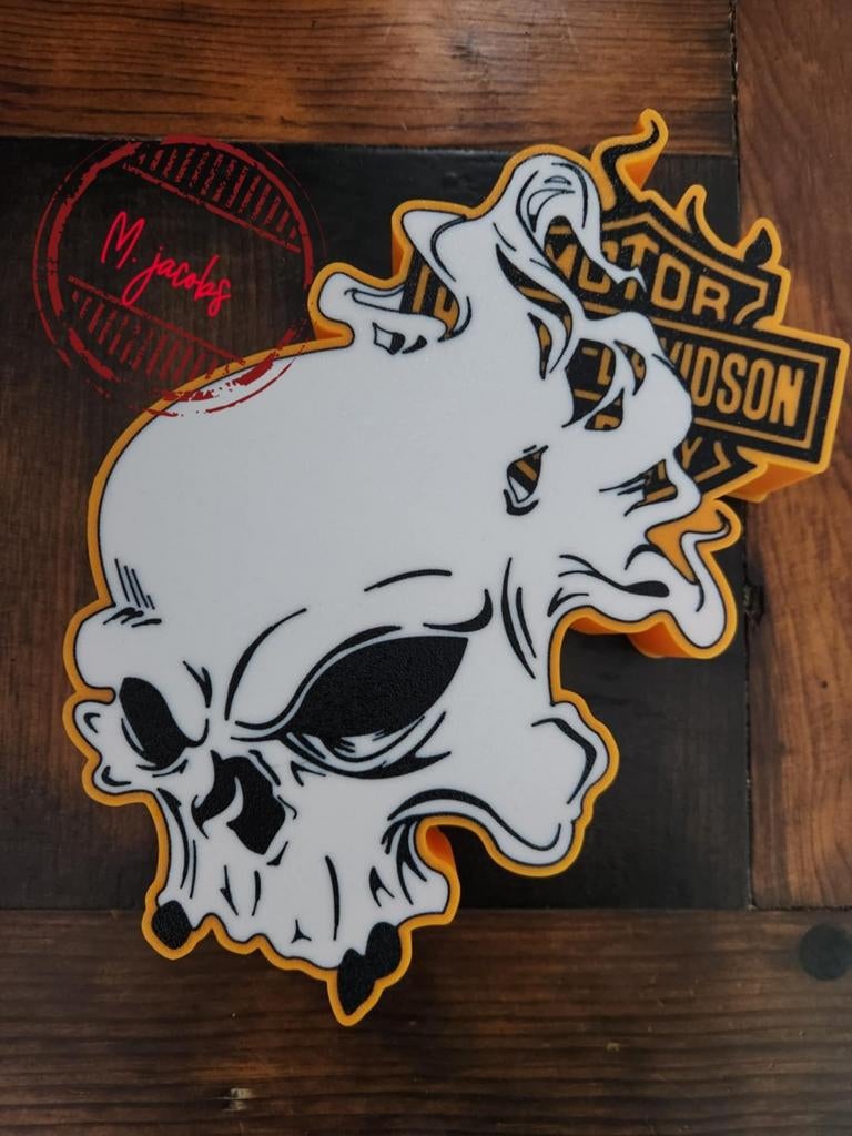 Boîte publicitaire Harley Davidson Flame Skull très unique., Enlèvement ou Envoi, Neuf, Table lumineuse ou lampe (néon)