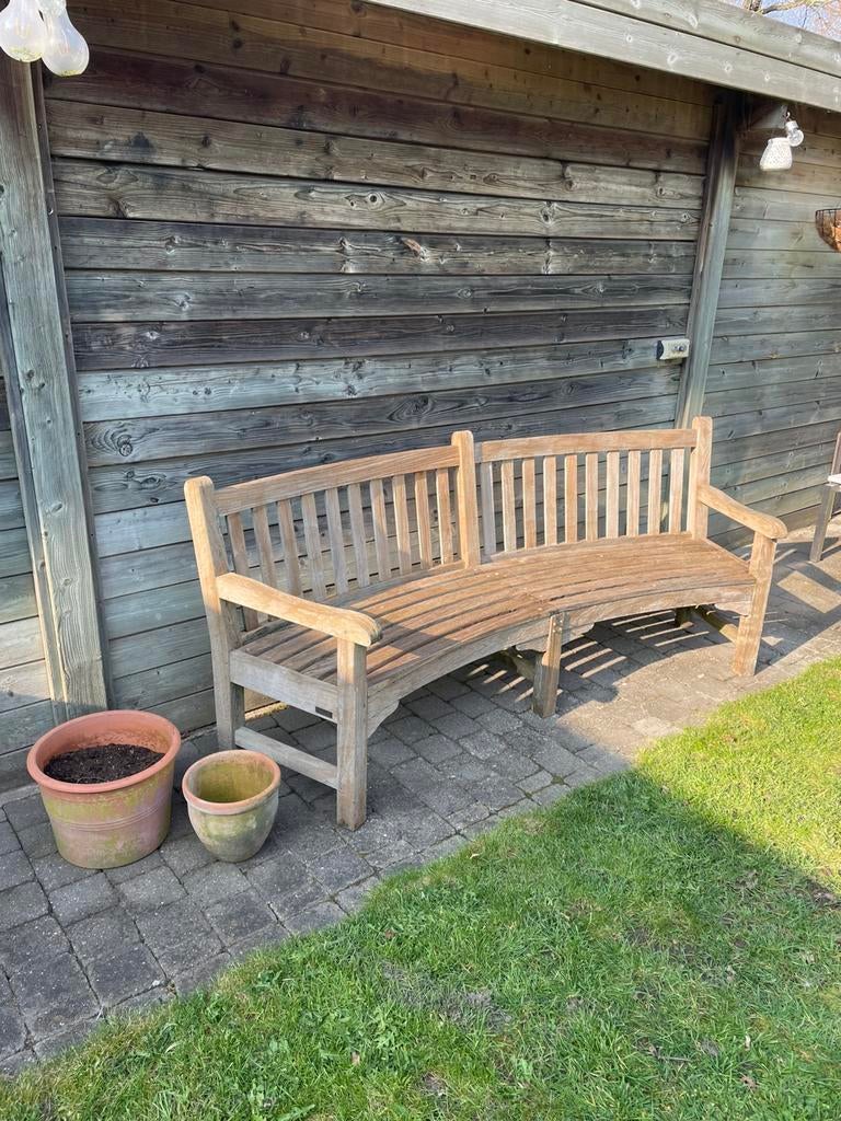 Ronde tuinbank teak, Tuin en Terras, Ophalen, Gebruikt