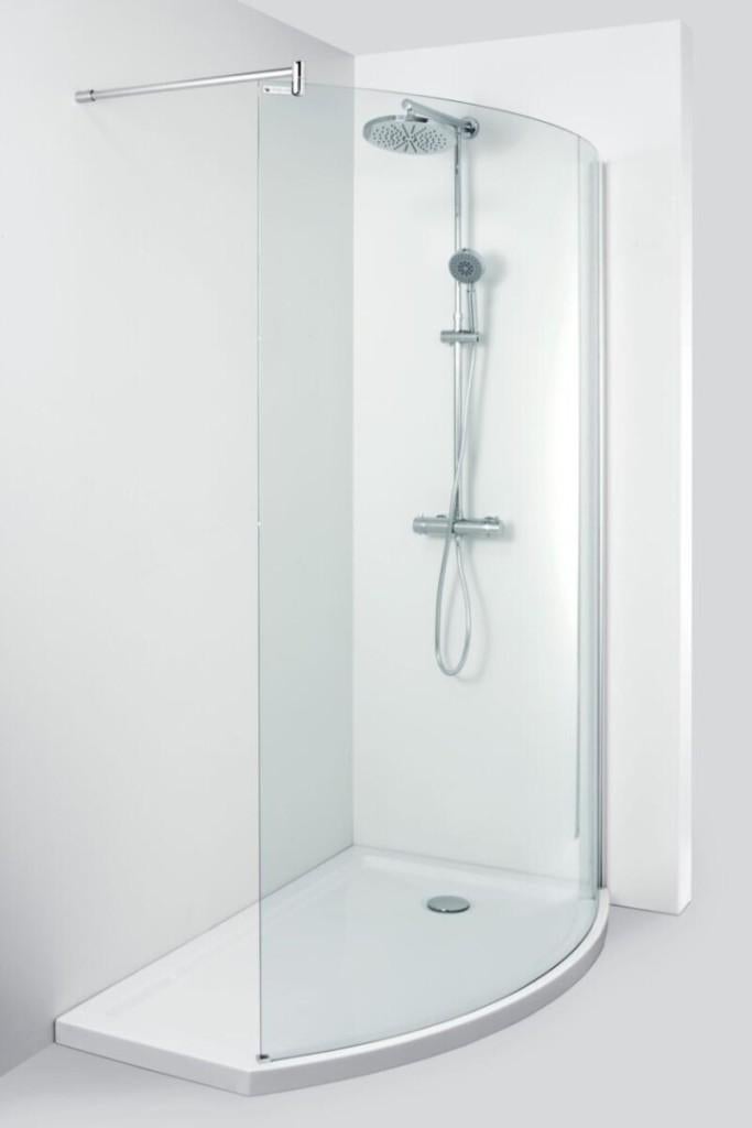 Allibert gebogen walkin douche 90 - 140cm, Doe-het-zelf en Bouw, Ophalen, Nieuw, Chroom, Douche